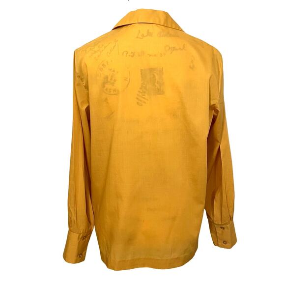 Vintage 1950s Womens Blouse Dagger Collar Button Up Dress Shirt Mustard Balloon - Picture 5 of 13